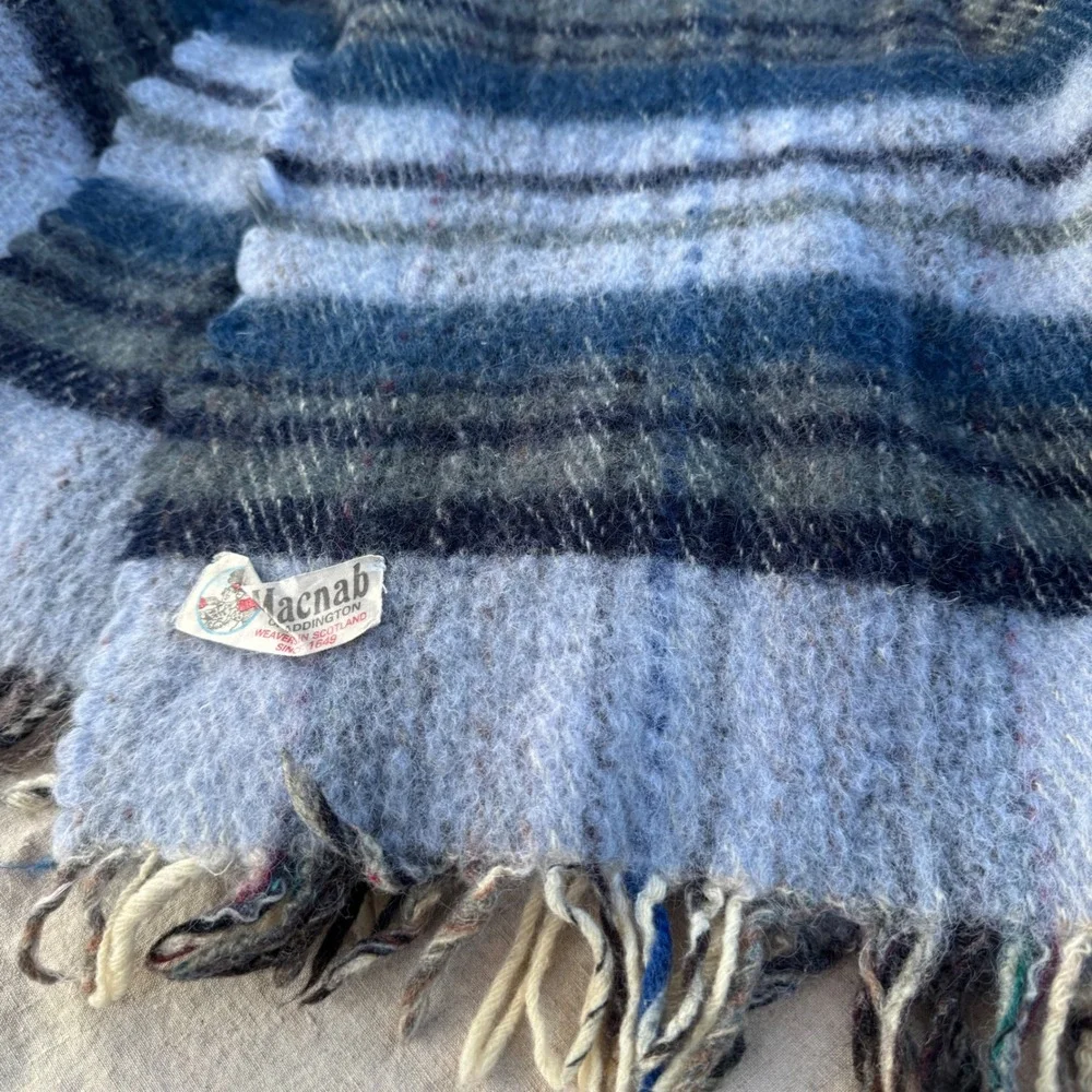 Vintage 1960s Macnab of Haddington Scotland Wool Plaid Travel Rug Blanket Fringe